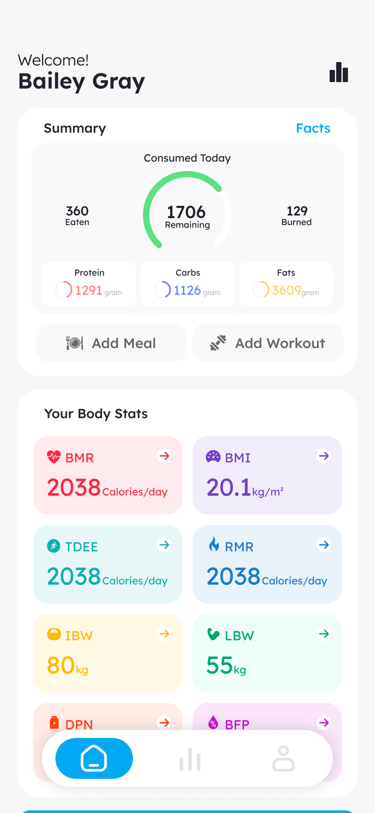 BMI Calculator main screen with height and weight inputs