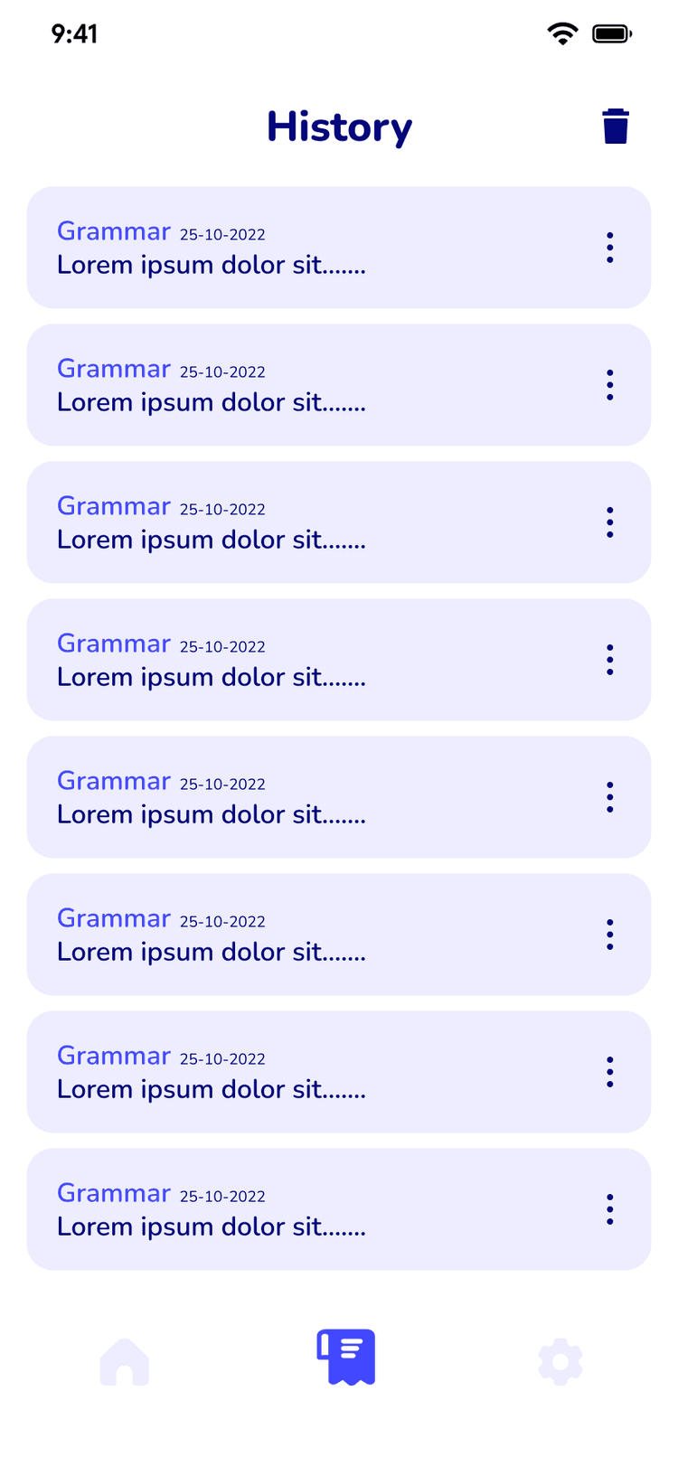 Check history showing past grammar corrections