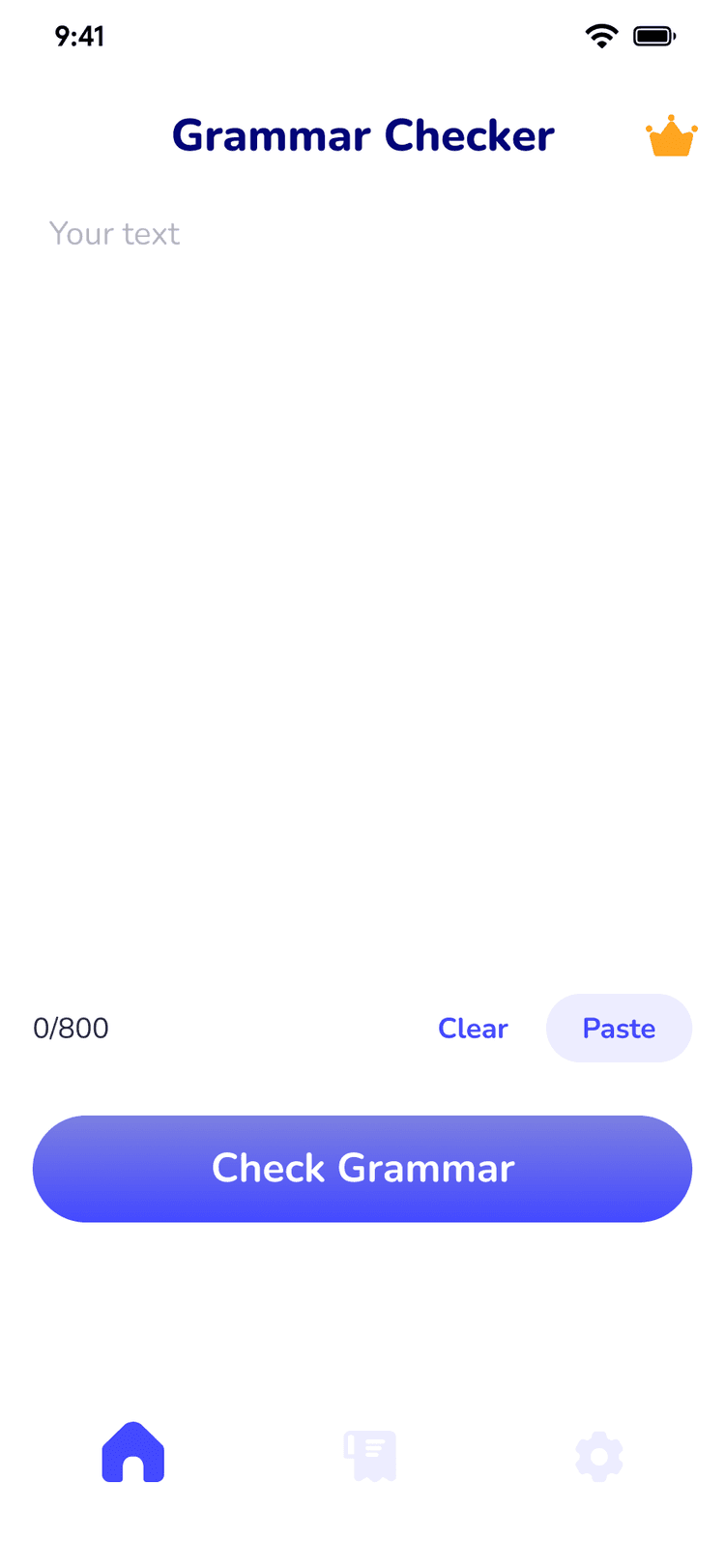 Grammar Checker main screen with text input area