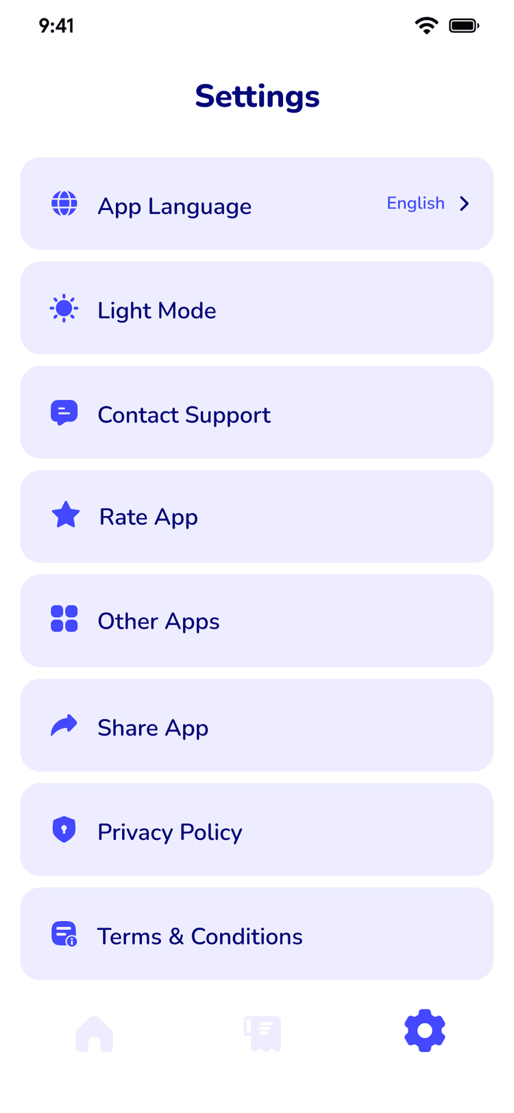 App settings with dialect and theme options