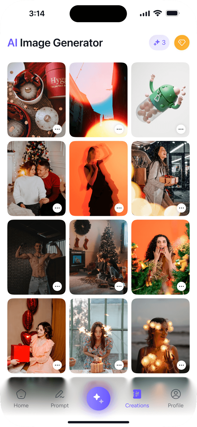 AI Image Generator — generation history with past creations