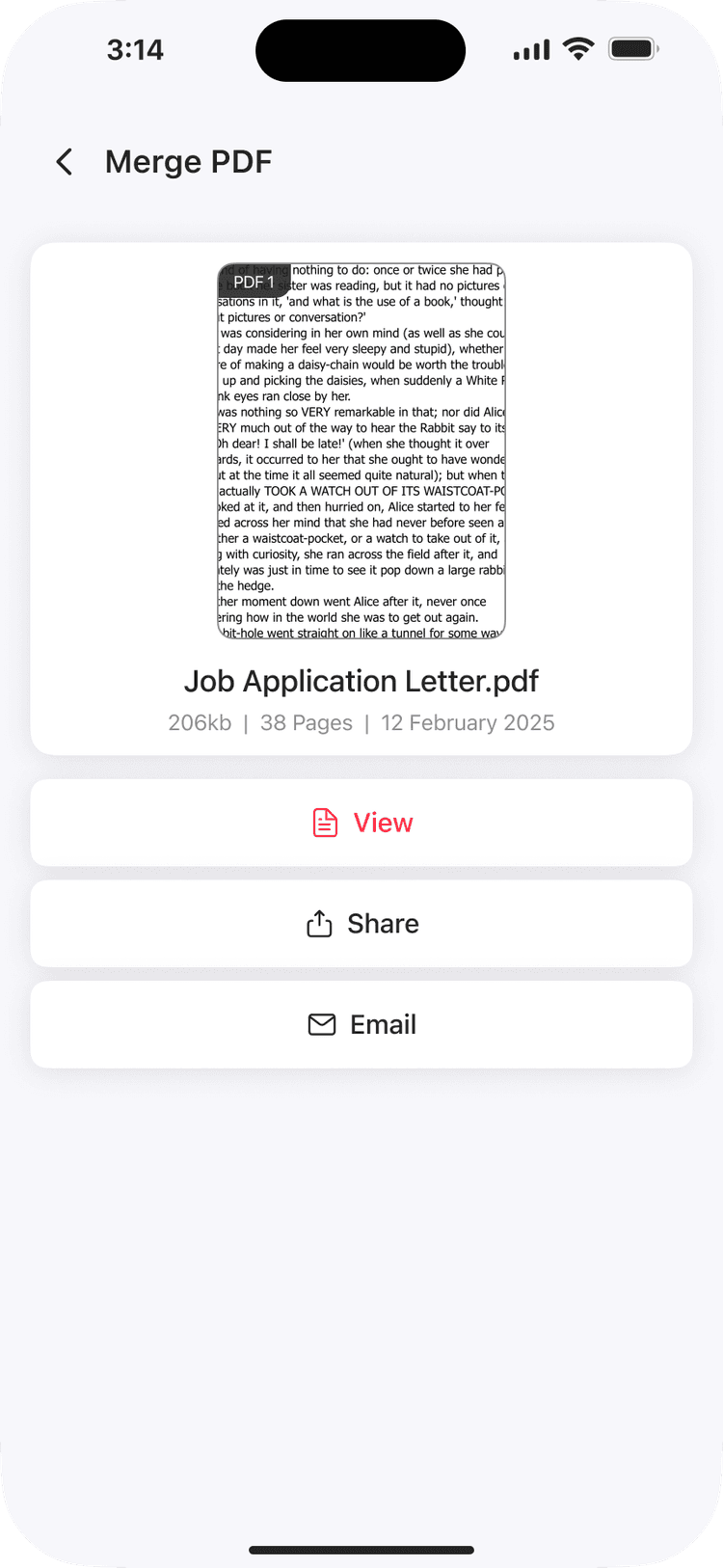 Page-by-page preview of PDFs before merge
